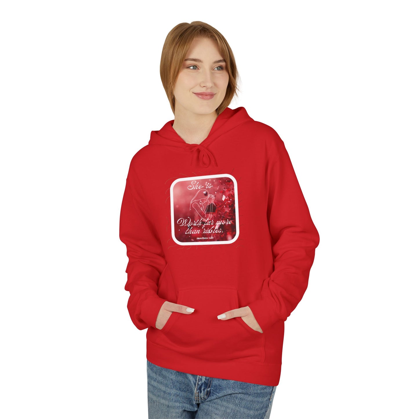“She is Worth Far More Than Rubies” – Women’s Christian Hoodie | Proverbs 31:10 Faith Apparel