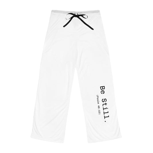 “Be Still” Women’s White Faith Pajama Pants – Christian Lounge Pants Inspired by Psalm 46:10