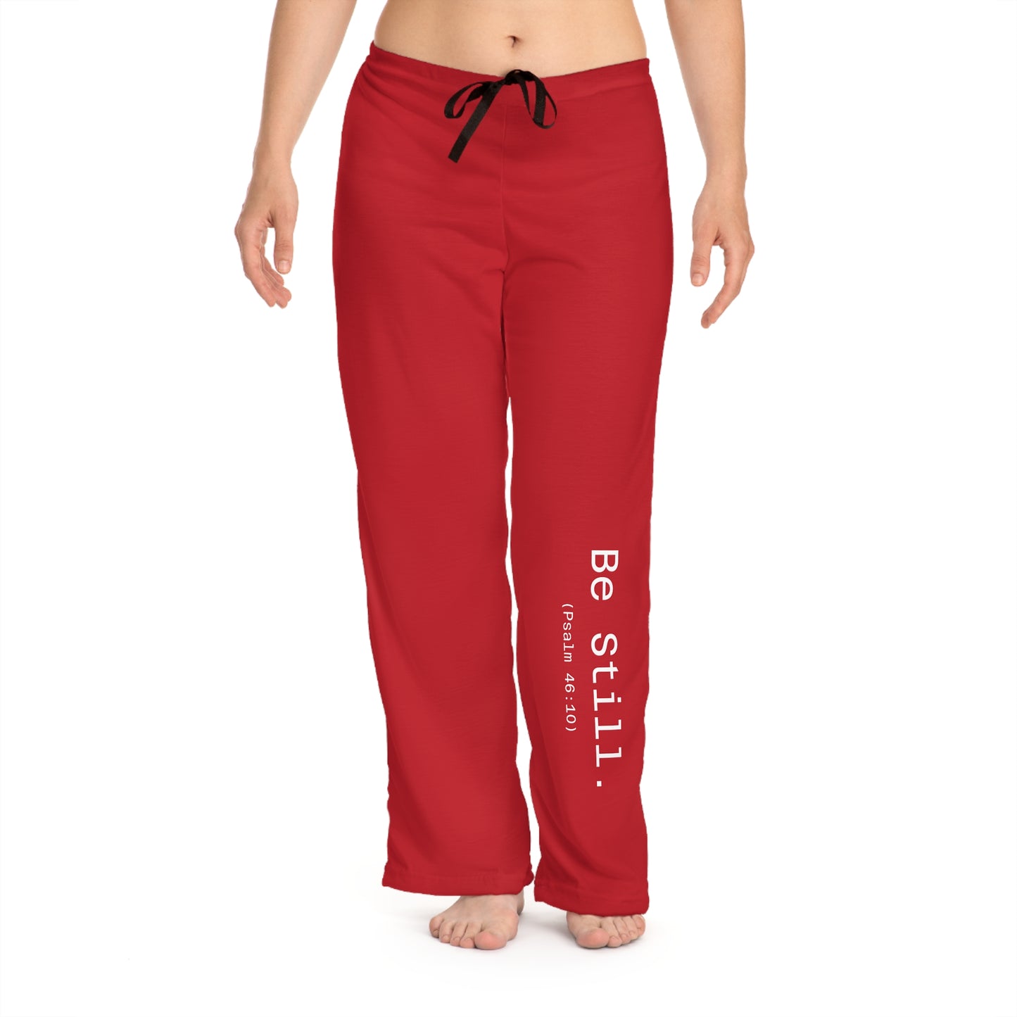 “Be Still” Women’s Dark Red Faith Pajama Pants – Christian Lounge Pants Inspired by Psalm 46:10