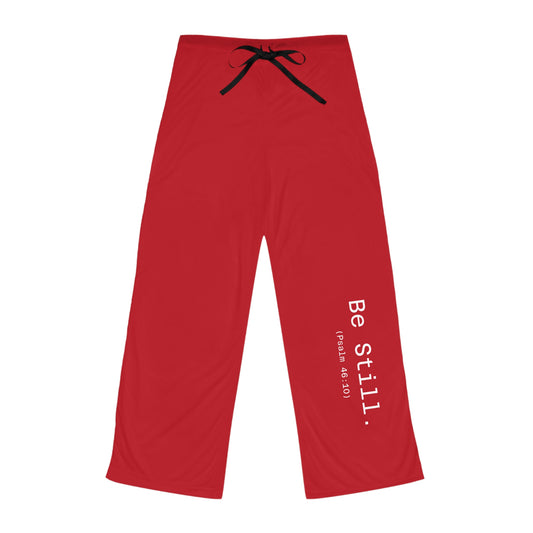 “Be Still” Women’s Dark Red Faith Pajama Pants – Christian Lounge Pants Inspired by Psalm 46:10
